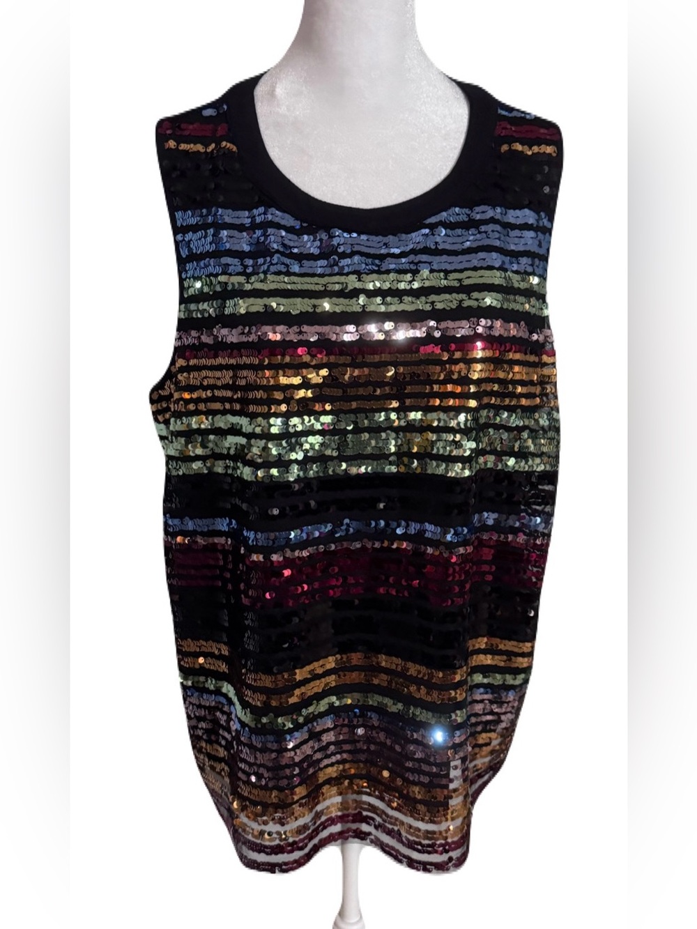 Apt. 9 Multicolor Rainbow Sequin Striped Tank Top Blouse Women XL